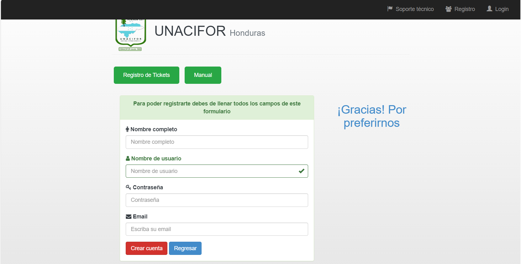 Pantalla de registro